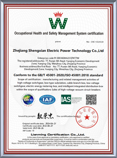Zhejiang Shengxian ISO 45001 Occupational Health and Safety Management System Certification