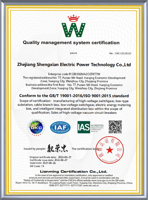 Zhejiang Shengxian ISO 9001 Quality Management System Certification