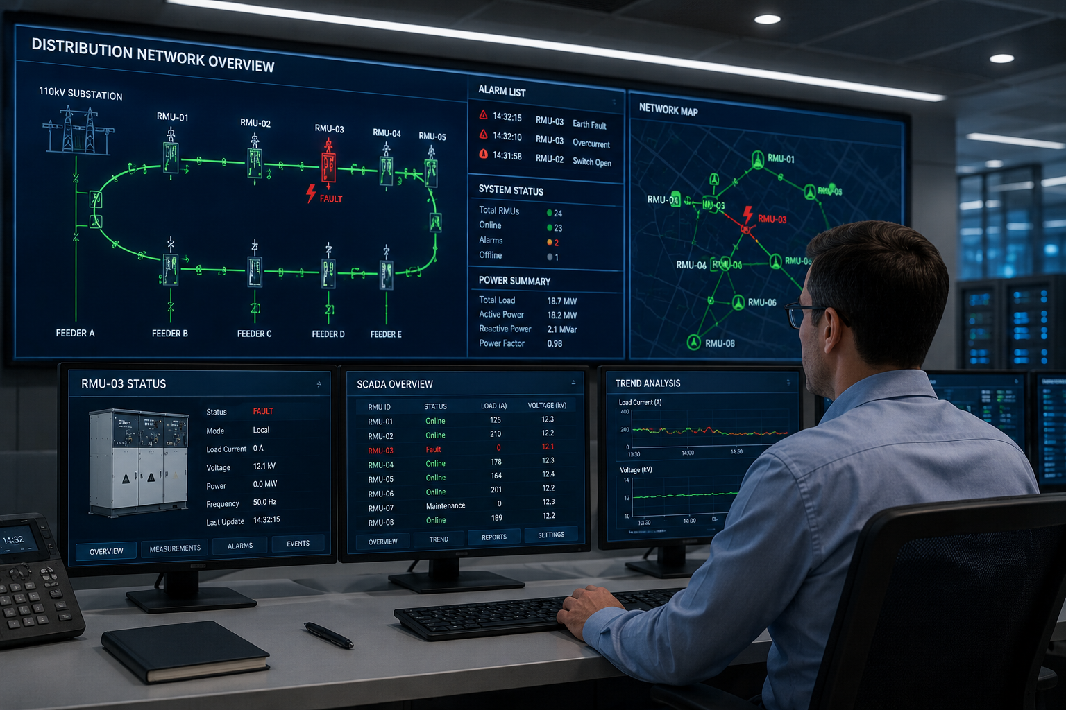 Engineer monitoring smart RMU through SCADA system.png